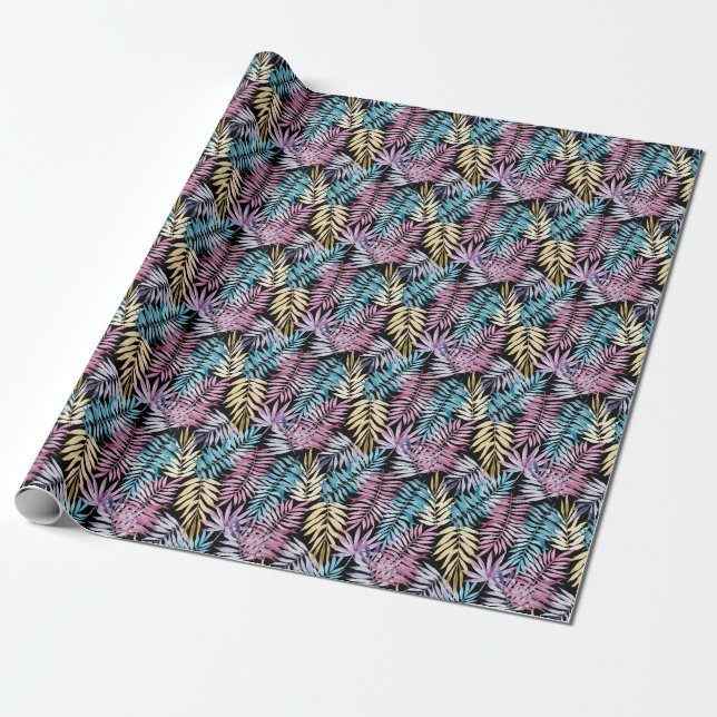 Palm leaves: watercolor dark pattern wrapping paper (Unrolled)