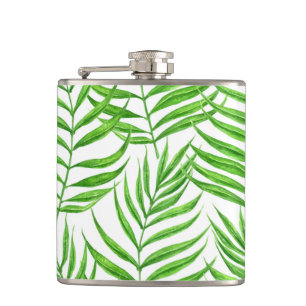 Palm leaves watercolor hip flask