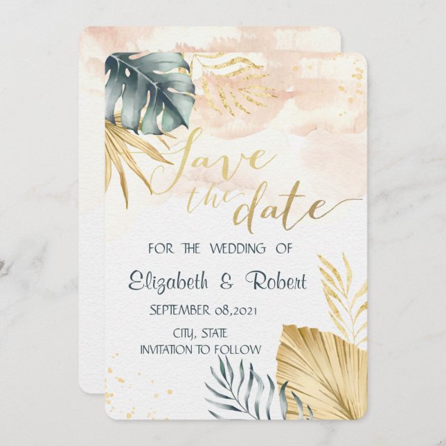 Palm Leaves Watercolor Save The Date (Front/Back)