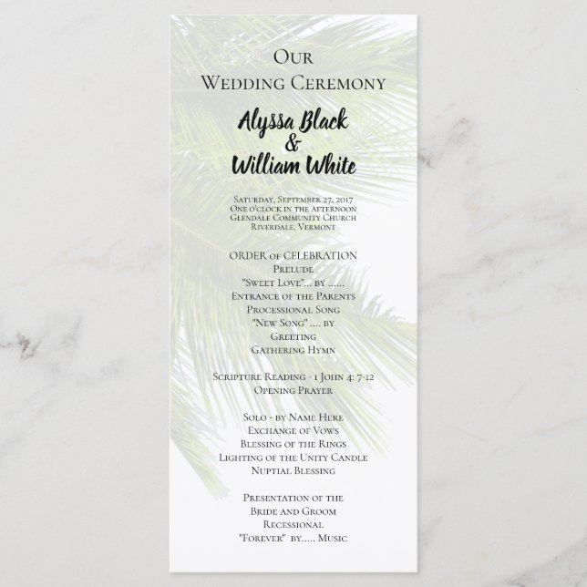 Palm Leaves Wedding Ceremony Tall Program Programme (Front)
