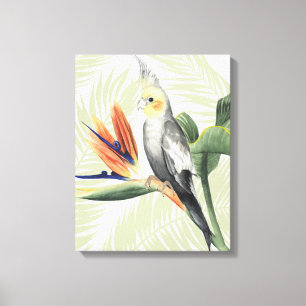 Palm Leaves With Black Bird Canvas Print