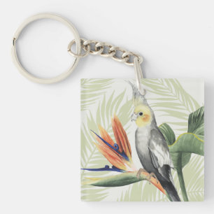 Palm Leaves With Black Bird Key Ring
