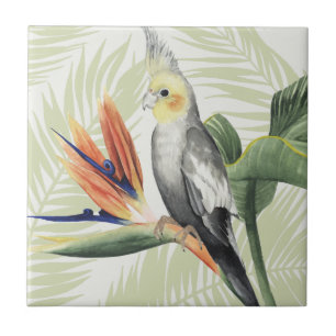 Palm Leaves With Black Bird Tile
