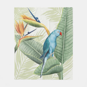 Palm Leaves With Blue Bird Fleece Blanket