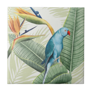 Palm Leaves With Blue Bird Tile