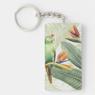Palm Leaves With Green Bird Key Ring