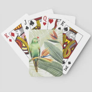 Palm Leaves With Green Bird Playing Cards
