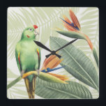 Palm Leaves With Green Bird Square Wall Clock<br><div class="desc">Palm Leaves With Green Bird  Artist: Grace Popp</div>