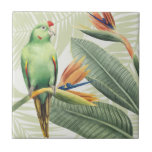Palm Leaves With Green Bird Tile<br><div class="desc">Palm Leaves With Green Bird  Artist: Grace Popp | Image ID: 157018GG</div>