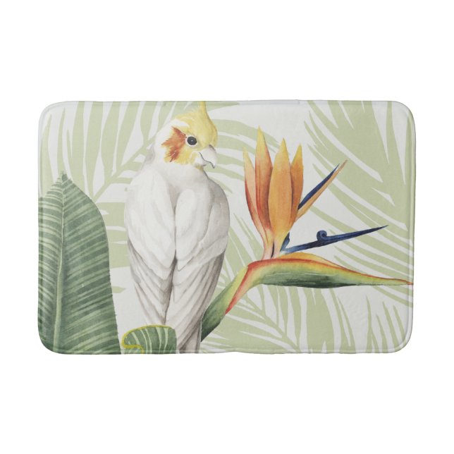 Palm Leaves With White Bird Bath Mat (Front)