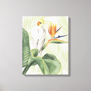 Palm Leaves With White Bird Canvas Print