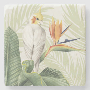 Palm Leaves With White Bird Stone Coaster