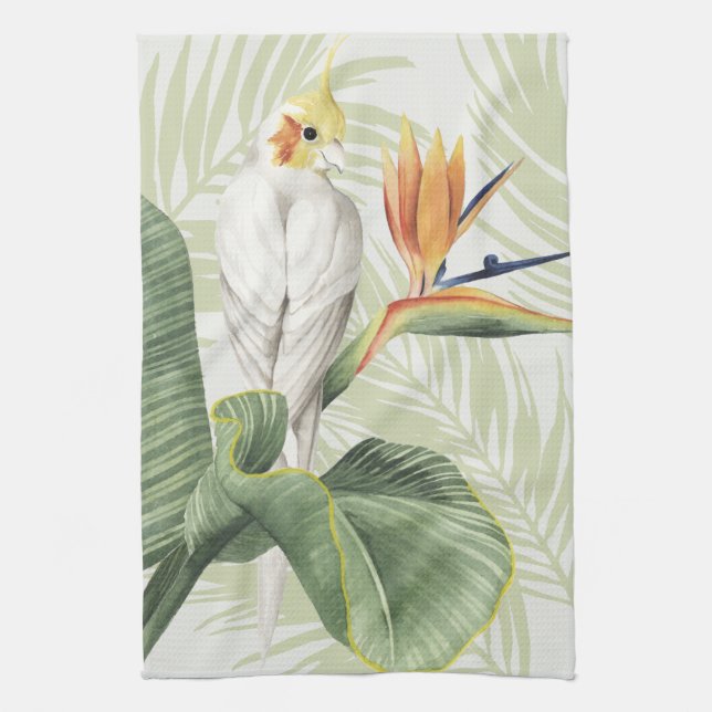 Palm Leaves With White Bird Tea Towel (Vertical)