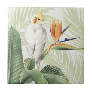 Palm Leaves With White Bird Tile