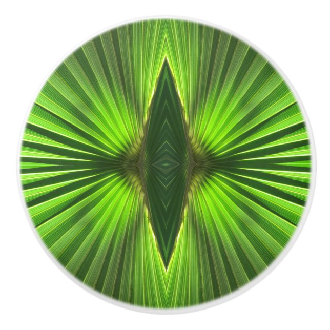 Palm Life | Green Palm Frond Ceramic Knob (Front)
