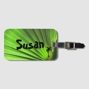 Palm Life   Green Palm Frond with Palm Tree Motif Luggage Tag