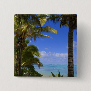 Palm lined beach Cook Islands 2 15 Cm Square Badge