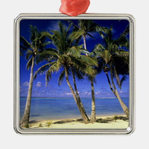 Palm lined beach Cook Islands 4 Metal Tree Decoration