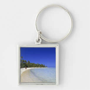 Palm lined beach Cook Islands 8 Key Ring