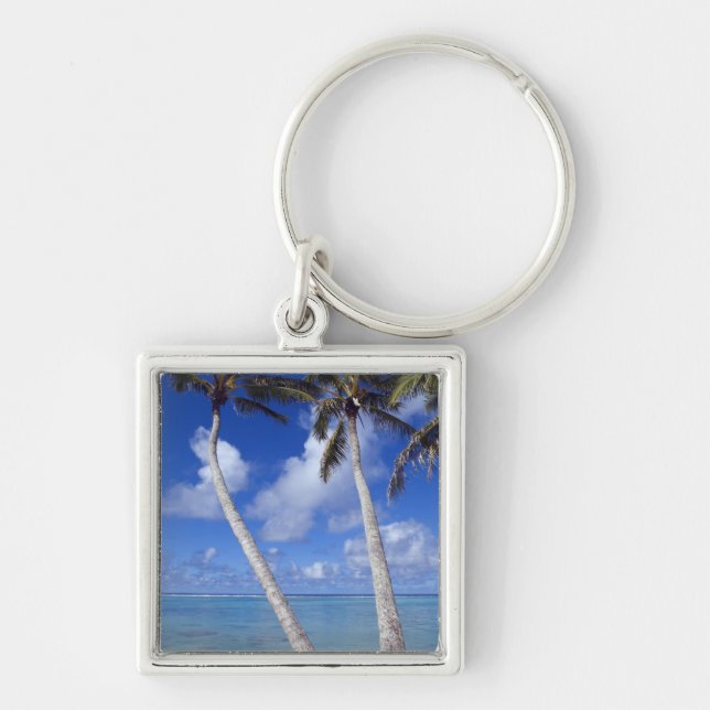 Palm lined beach Cook Islands Key Ring (Front)