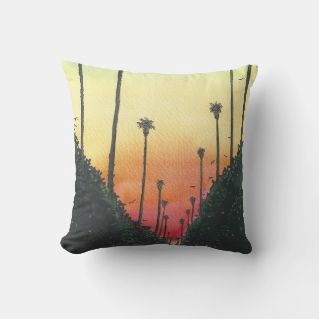 Palm Lined Street at Sundown Cushion (Front)