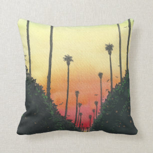 Palm Lined Street at Sundown Cushion