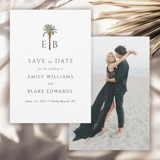 Palm Logo Tropical Monogram Wedding Save the Date (Creator Uploaded)