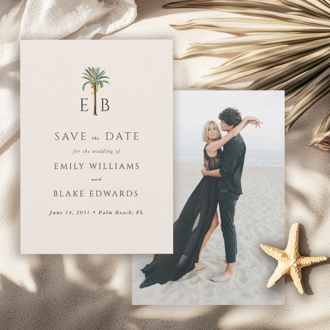Palm Logo Tropical Monogram Wedding Save the Date (Creator Uploaded)