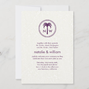 Palm Monogram Summer Beach Destination Wedding Invitation