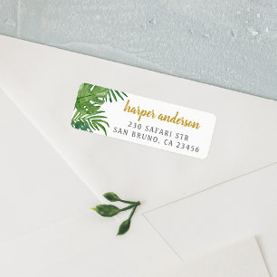 Palm & Monstera Gold Name Modern Return Address