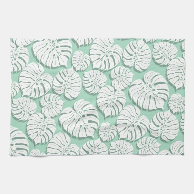 Palm monstera seamless pattern 3 tea towel (Horizontal)