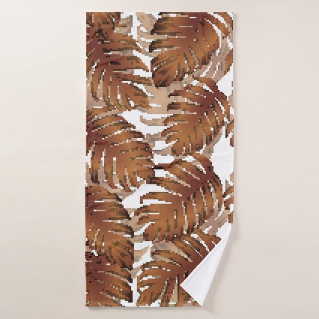 Palm Monstera Seamless Pattern. Orange White Tropi Bath Towel (Bath Towel)