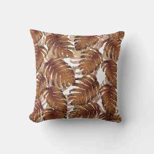 Palm Monstera Seamless Pattern. Orange White Tropi Cushion