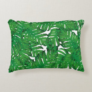 Palm Monstera Seamless Pattern. White Green Tropic Decorative Cushion
