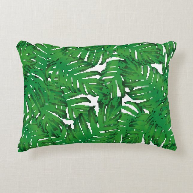 Palm Monstera Seamless Pattern. White Green Tropic Decorative Cushion (Front)
