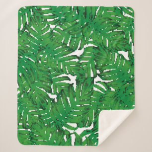 Palm Monstera Seamless Pattern. White Green Tropic Sherpa Blanket