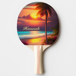 Palm on the beach at sunset ping pong paddle