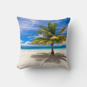 Palm on White Sand Beach Cushion
