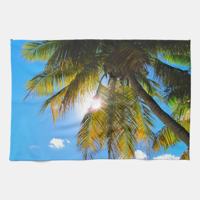 Palm Paradise Blue Sky Sunshine Tea Towel (Horizontal)