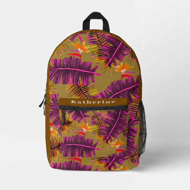 Palm Paradise Brown Olive Printed Backpack (Front)