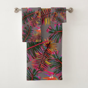 Palm Paradise Grey Bath Towel Set