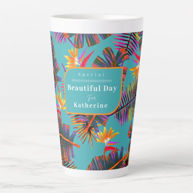 Palm Paradise Teal Latte Mug (Front)