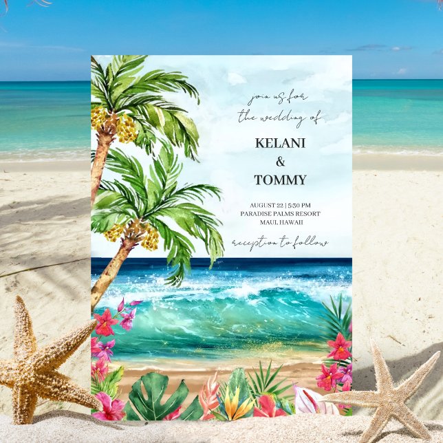 Palm Paradise | Tropical Beach Destination Wedding Invitation (Creator Uploaded)