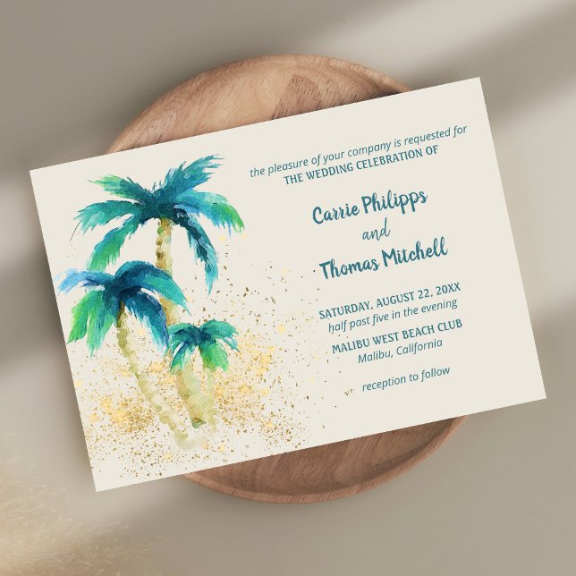 Palm Paradise | Tropical Beach Mint Blue Wedding Invitation (Creator Uploaded)