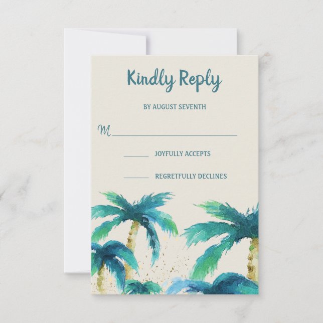 Palm Paradise | Tropical Beach Wedding RSVP Card (Front)