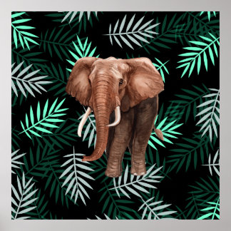 Palm Pattern, Elephant Poster