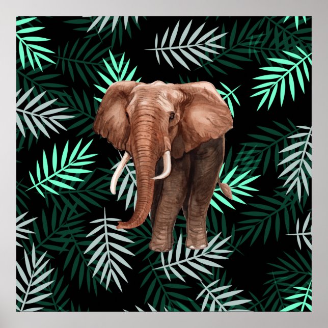 Palm Pattern, Elephant Poster (Front)