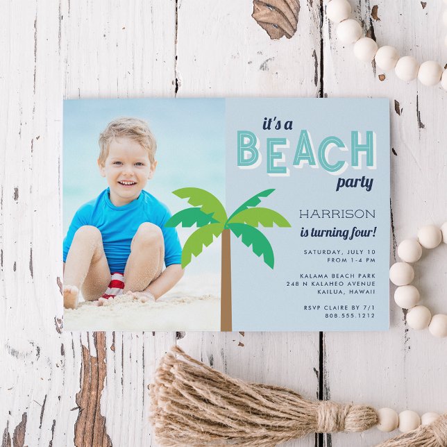Palm Pop | Beach Birthday Party Photo Invitation (Creator Uploaded)