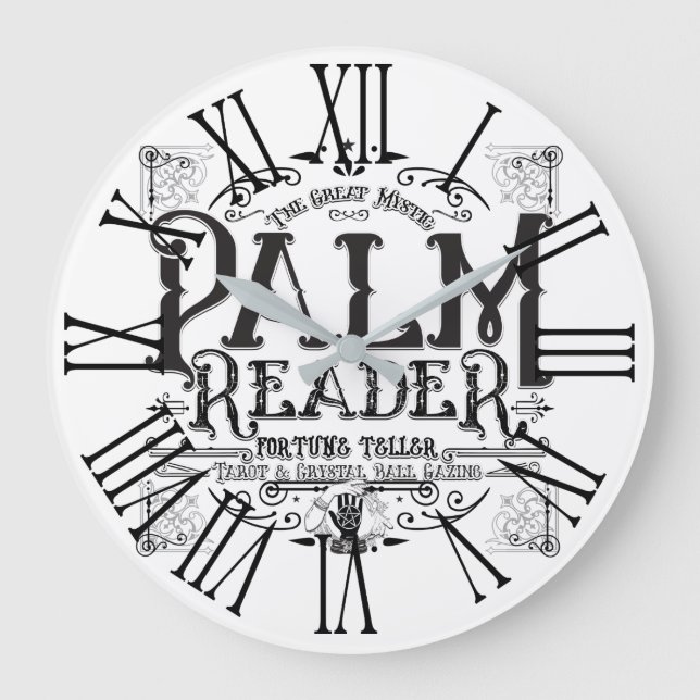 Palm Reader Vintage Magic Fortune Teller Sign Large Clock (Front)