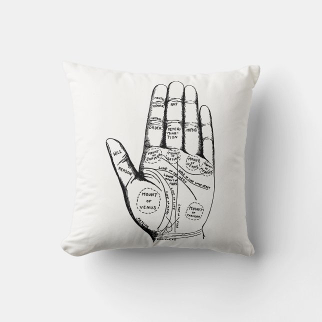 Palm Reading Chart Palmistry fortune teller future Cushion (Front)